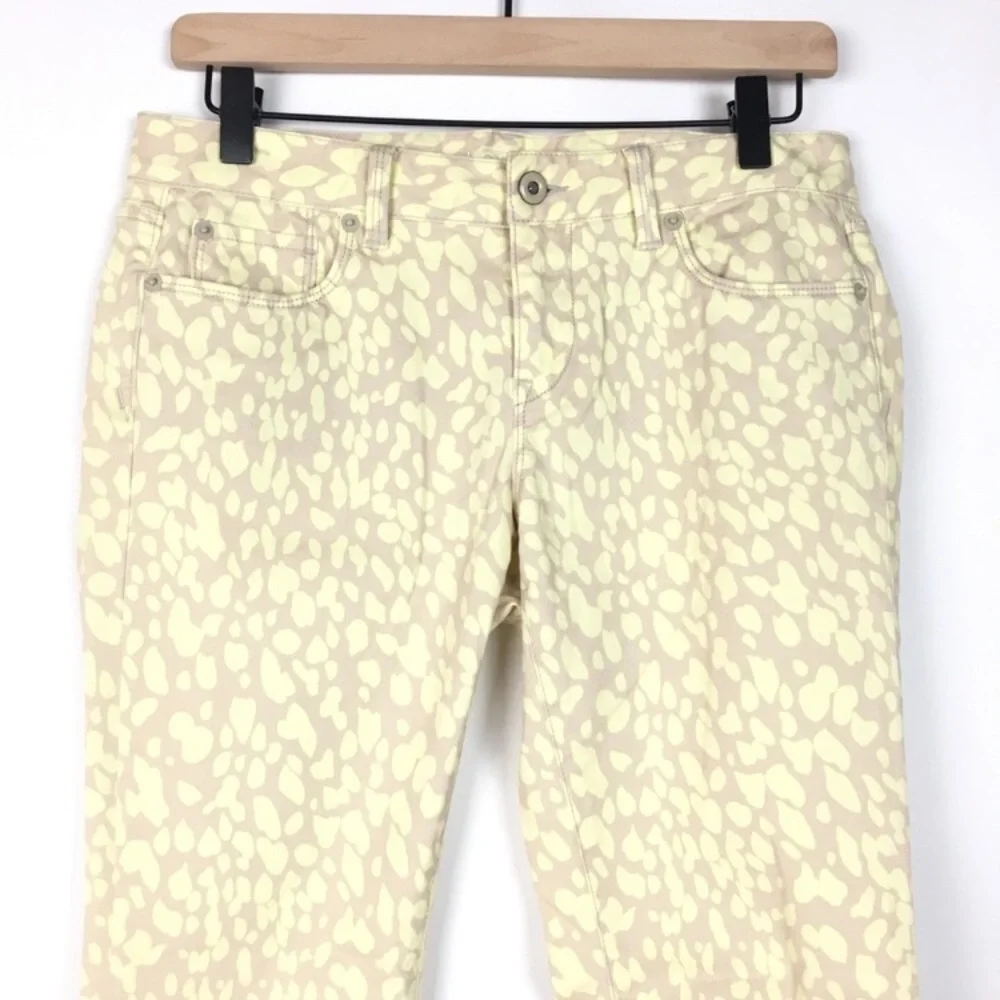 LOFT Jeans Pants Modern Straight Ankle Animal Print Yellow Tan Petite 4P / 27